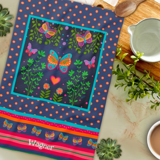 Fun Butterfly Chic Floral Stilvoller Individuelle  Geschirrtuch (Von Creator hochgeladen)