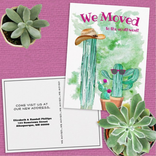 Fun Cactus we moved South West Announcement Postkarte (Von Creator hochgeladen)