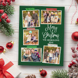 Fun Calligrafie Frohe Weihnachtskunst Tape Green Postkarte<br><div class="desc">Moderne Fun Kalligrafie Script Frohe Weihnachten 5 Foto Collage mit Craft Tape Holiday Postcard. Grüner Hintergrund des Waldes.</div>
