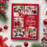 Fun Calligrafie Merry Christmas Craft Band Red Postkarte<br><div class="desc">Moderne Fun Kalligrafie Script Frohe Weihnachten 5 Foto Collage mit Craft Tape Holiday Postcard. Roter Hintergrund.</div>
