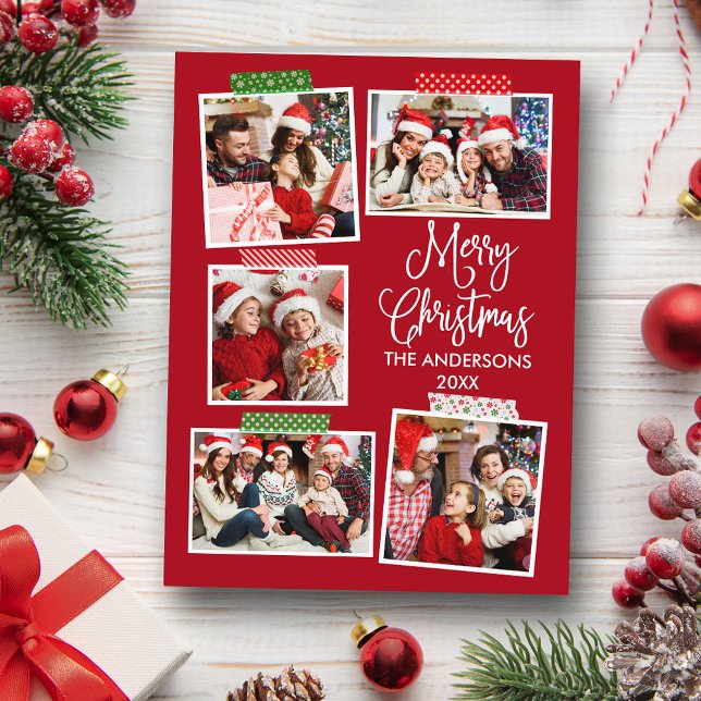 Fun Calligrafie Merry Christmas Craft Band Red Postkarte (Customize to change your personalized text size or text style.)