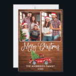 Fun Calligrafie Weihnachtswald Red Truck 2 Foto Feiertagskarte<br><div class="desc">Fun Calligrafie Skript Frohe Weihnachten Rustic Wood Watercolor Vintag Red Truck mit Weihnachtsbaum Familie 2 Foto Ferienkarte</div>