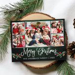 Fun Calligraphy Christmas Green Wood Holly 5 Foto Postkarte<br><div class="desc">Modern Fun Calligrafy Script 5 Foto Familienfoto Collage Frohe Weihnachten Postkarte enthält Watercolor Christmas Holly Berries - Rustic Country Green Wood</div>