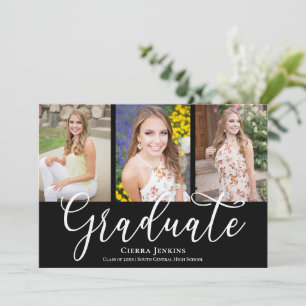 Fun Calligraphy Foto Black Graduation Party Einladung