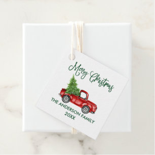 Fun Calligraphy Green Christmas Red Truck Geschenk Geschenkanhänger