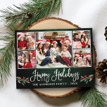 Fun Calligraphy Holiday Green Wood Holly 5 Foto Postkarte<br><div class="desc">Modern Fun Calligrafy Script 5 Foto Familienfoto Collage Happy Holidays Postcard beinhaltet Weihnachtsgeburten Heilige Berries - Rustikales Land Grünes Holz</div>