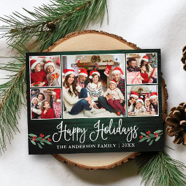 Fun Calligraphy Holiday Green Wood Holly 5 Foto Postkarte