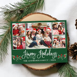 Fun Calligraphy Holly 5 Foto Happy Holidays Green Postkarte<br><div class="desc">Moderne Fun Kalligrafie Script 5 Foto Familienfoto Collage Happy Holidays Postcard beinhaltet Weihnachtsgeburten Heilige Berries - Waldgrün</div>
