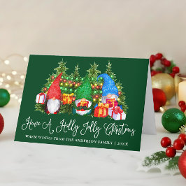 Fun Calligraphy Holly Jolly Christmas Gnomes Fold Feiertagskarte