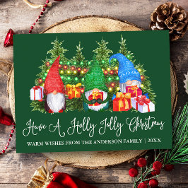 Fun Calligraphy Holly Jolly Christmas Gnomes Green Postkarte