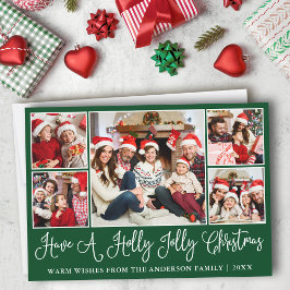 Fun Calligraphy Holly Jolly Christmas Green Feiertagskarte