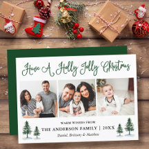 Fun Calligraphy Holly Jolly Christmas Green Pines