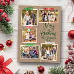 Fun Calligraphy Kraft Green Christmas Craft Tape Postkarte<br><div class="desc">Moderne Fun Kalligrafie Script Grün Merry Kraft 5 Foto Collage mit Craft Tape Holiday Postcard</div>