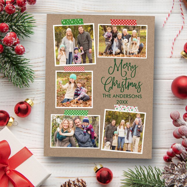 Fun Calligraphy Kraft Green Christmas Craft Tape Postkarte (Customize to change your personalized text size or text style.)