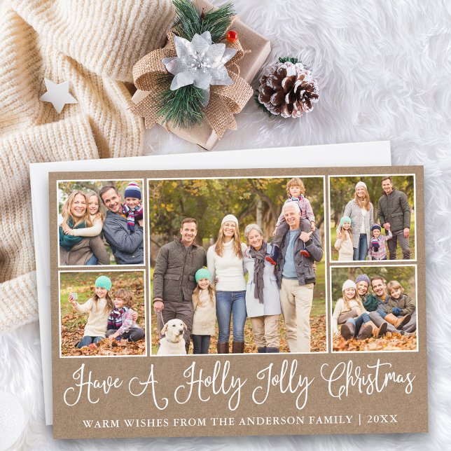 Fun Calligraphy Kraft Holly Jolly Weihnachten (Customize to add text to back of card.)