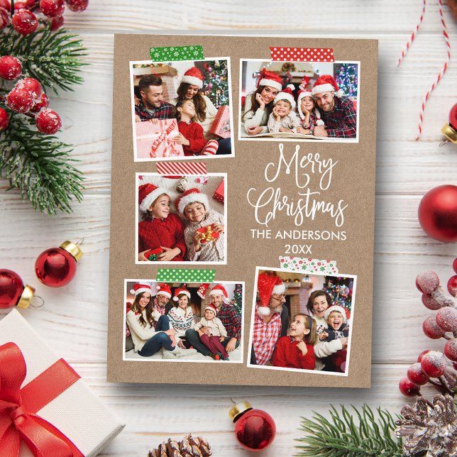 Fun Calligraphy Kraft Merry Christmas Craft Band Postkarte (Customize to change your personalized text size or text style.)