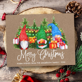 Fun Calligraphy Kraft Merry Christmas Gnomes Postkarte