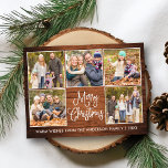 Fun Calligraphy Rustikales Holz 5 Foto Weihnachten Postkarte<br><div class="desc">Moderne Fun Calligrafie Script Frohe Weihnachten 5 Foto Collage Holiday Postcard - Rustikales Land Holz</div>