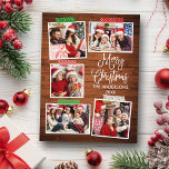 Fun Calligraphy Wood Frohe Weihnachtskunst Tape Postkarte<br><div class="desc">Moderne Fun Kalligrafie Script Frohe Weihnachten 5 Foto Collage mit Craft Tape Holiday Postcard. Rustikales Landholz.</div>