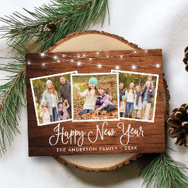 Fun Calligraphy Wood Lights 3 Foto Happy New Year Postkarte