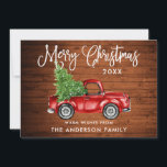 Fun Calligraphy Wood Vintag Truck Tree Weihnachten<br><div class="desc">Rustikales Holz - Modern Fun Calligraphy Script Vintager Red Truck mit Weihnachtsbaum - Frohe Weihnachtskarte</div>