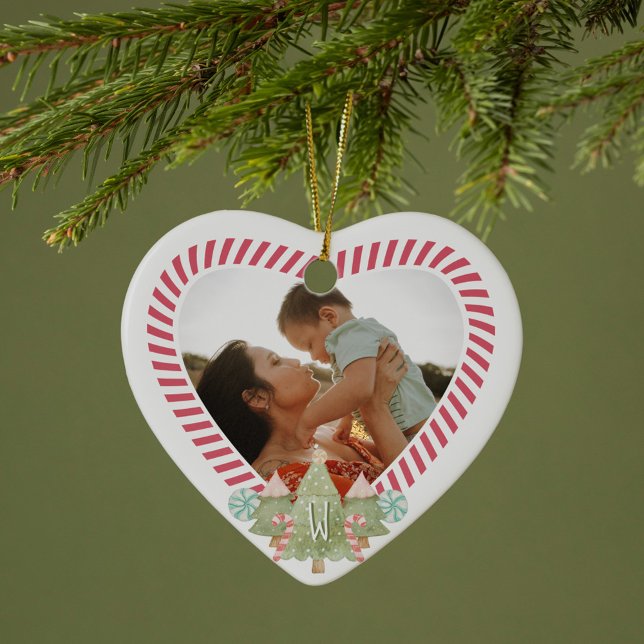 Fun Candy Cane Herz Foto Rahmen Monogram Keepake Keramik Ornament (Fun Candy Cane Heart Photo Frame Monogram Keepsake Ceramic Ornament)