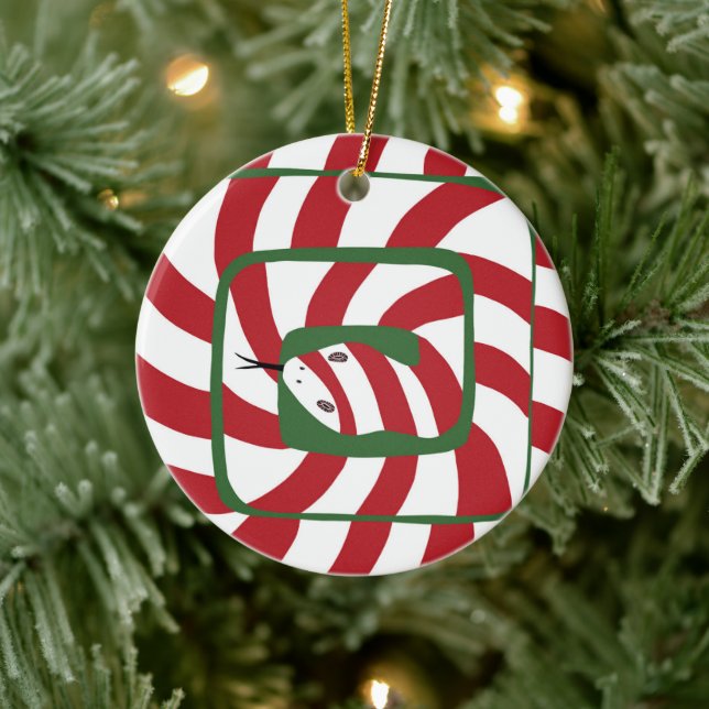 Fun Candy Cane Red Stripe Abstrakte Schlange Keramik Ornament (Baum)