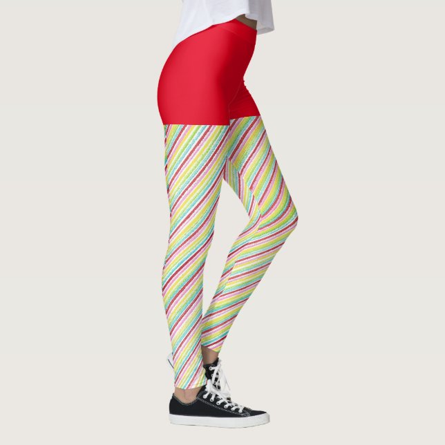 Fun Candy Cane Stripte Leggings mit rotem Oberteil (Rechts)