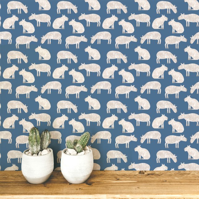 Fun Capybara Kunst Tapete (Fun Capybara teal green animal art wallpaper)