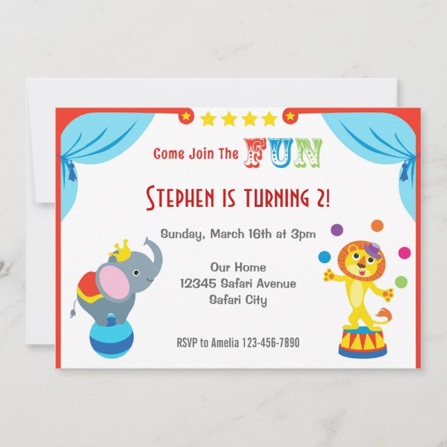 Fun Carnival Circus Kinder zum Geburtstag Einladun Einladung (Vorderseite)