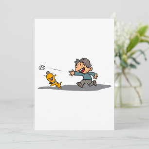 Fun Cartoon Boy and Dog Playing Fetch Einladung