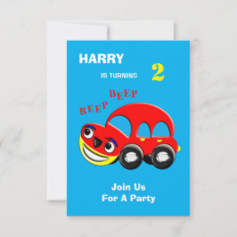 Fun Cartoon Car Thema Geburtstag Einladung