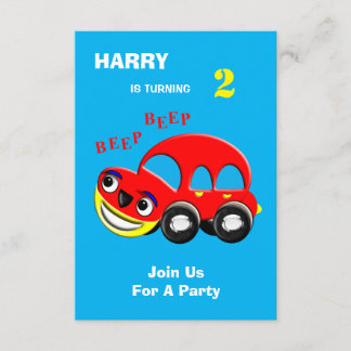 Fun Cartoon Car Thema Geburtstag Einladung