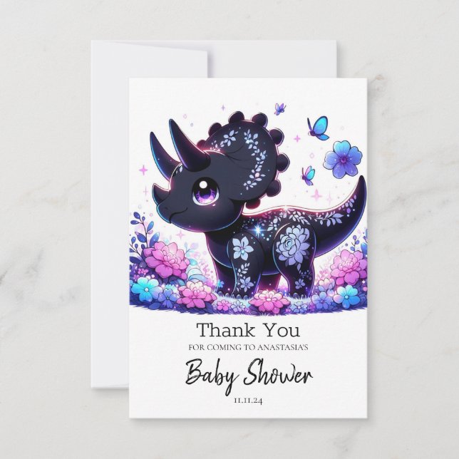 Fun Cartoon Dinosaur Babydusche Dankeskarte (Vorderseite)