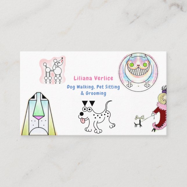 Fun Cartoon Dog Walker Pet Sitter Visitenkarte (Vorderseite)