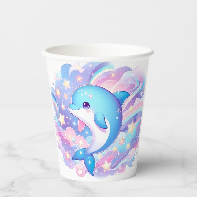 Fun Cartoon Dolphin Babydusche Pappbecher (Vorderseite)