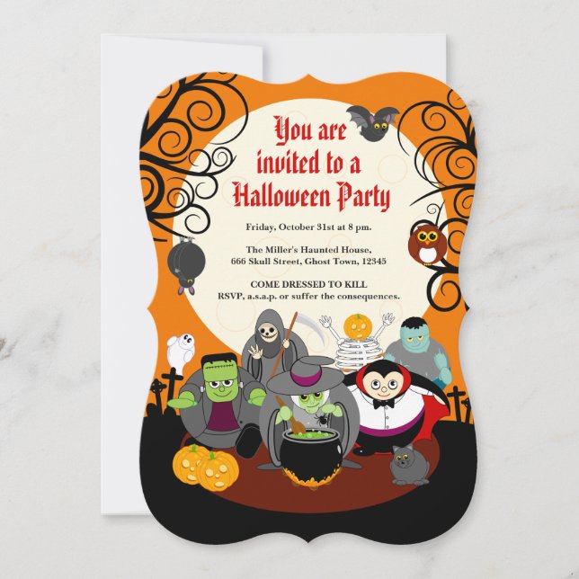 Fun Cartoon Halloween Monster Kostüm Party-Gruppe, Einladung (Vorderseite)