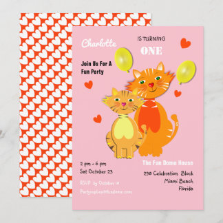 Fun Cartoon Kitty Cats Adorable Geburtstagsparty Einladung