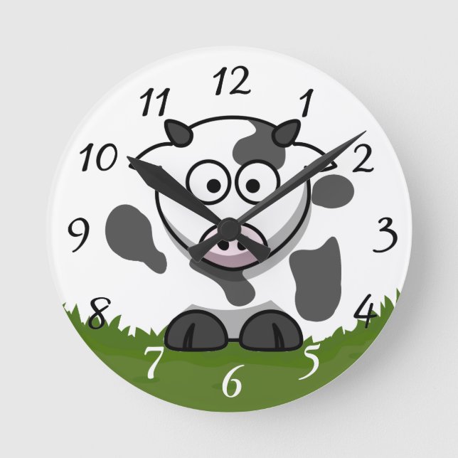 Fun Cartoon Round Cow Runde Wanduhr (Vorderseite)