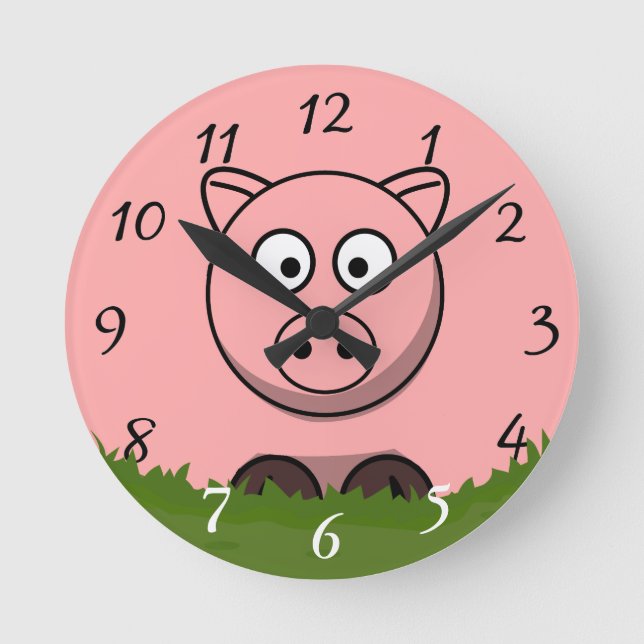 Fun Cartoon Round Pig Runde Wanduhr (Vorderseite)