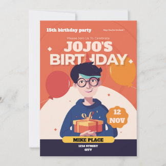 Fun Cartoon Style Birthday Party – Bright Colorful Einladung