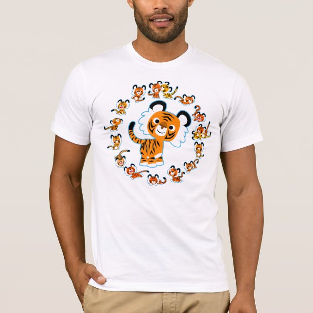 Fun Cartoon Tigers Mandala (Blue Kontur) Hemd T-Shirt (Vorderseite)