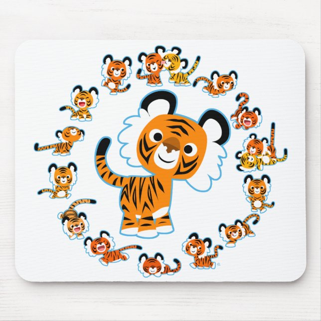 Fun Cartoon Tigers Mandala (Blue Mousepad) Mousepad (Vorne)