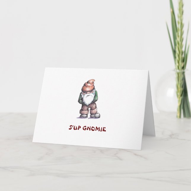 Fun Cartoon zeichne ein Gnome, "Ich vermisse dich" Karte (Vorderseite)