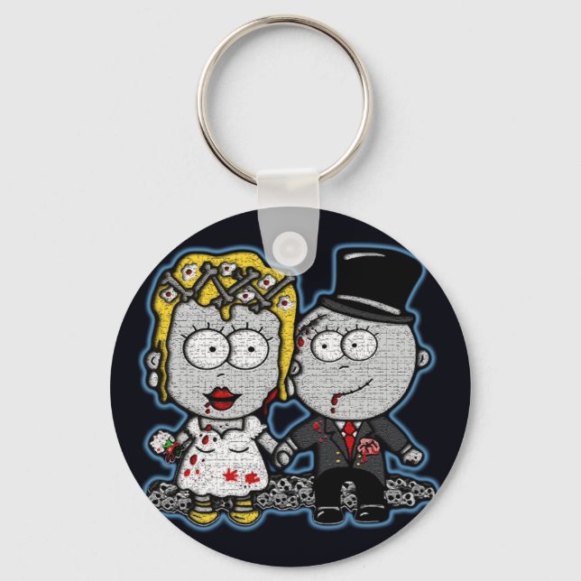 Fun Cartoon Zombie Braut und Bräutigam Hochzeit Schlüsselanhänger (Vorderseite)