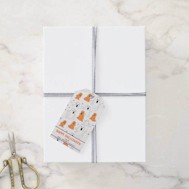 Fun Cartoonish Ghosts Personalisiert Happy Hallowe Geschenkanhänger (Mit Garn)