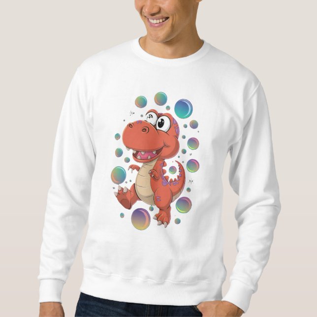 Fun Cartoonish Orange Dinosaur Sweatshirt für Männ (Vorderseite)