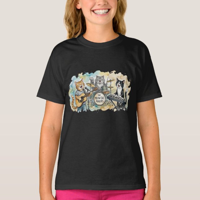 Fun Cat Band Music Piano Drums Keyboard T-Shirt (Vorderseite)