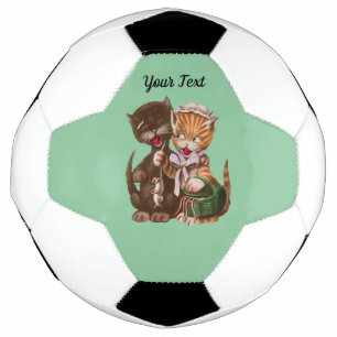 Fun Cat Couple Sharing Rats in Basket Mint Green Fußball