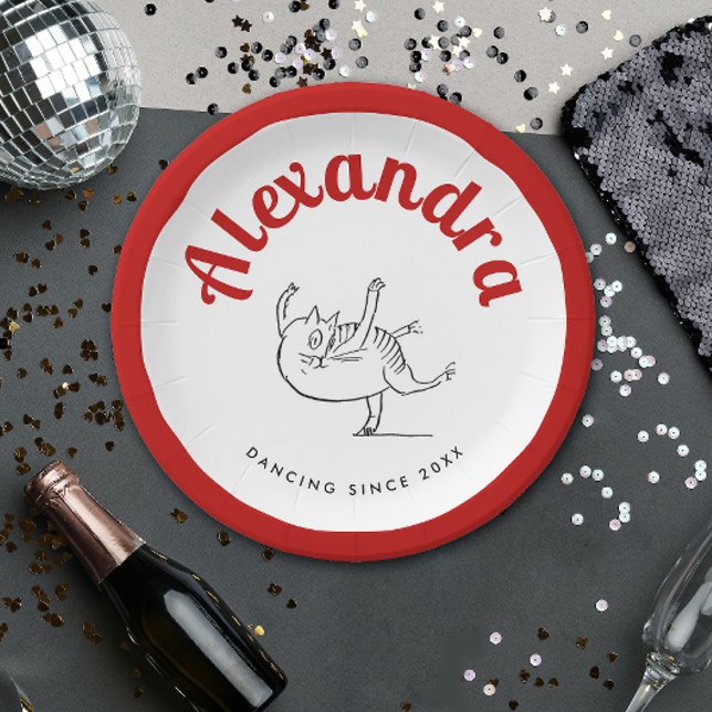 Fun Cat Dance Red and White Ballerina Edward Lear Pappteller (Von Creator hochgeladen)